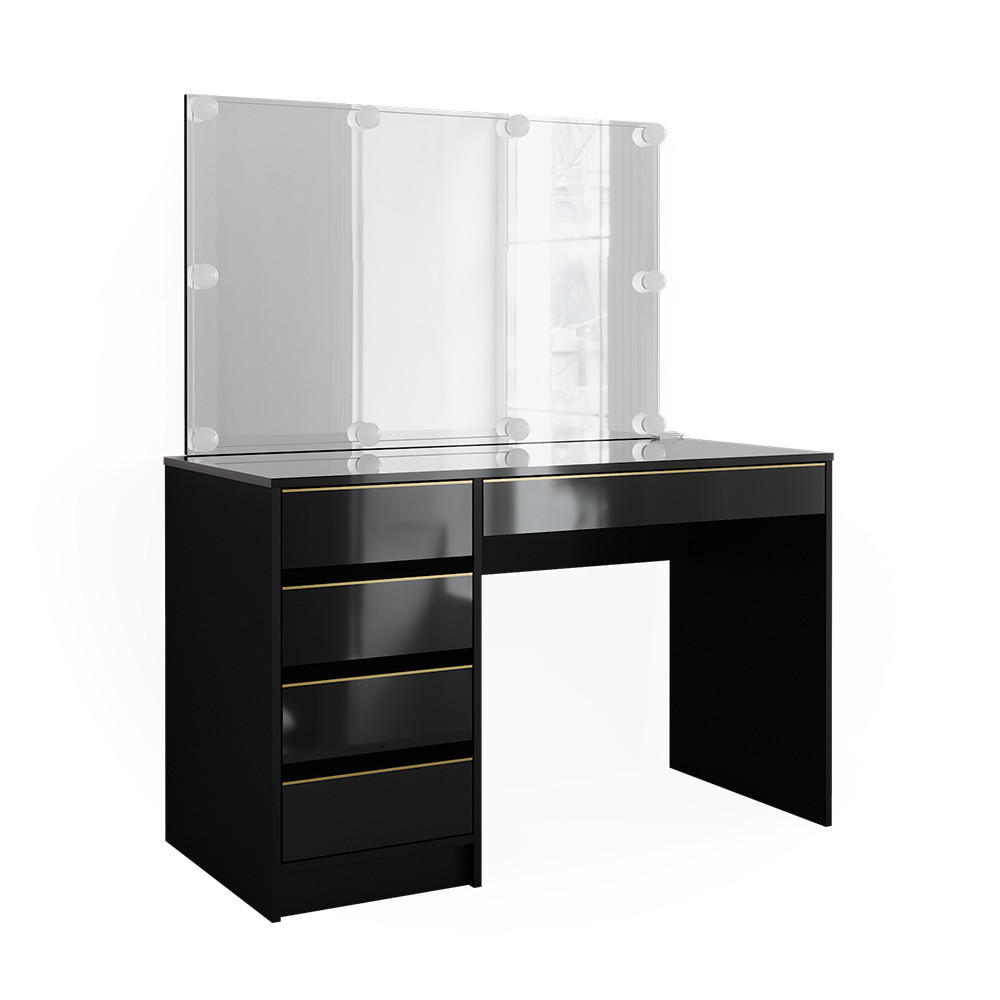 SCHMINKTISCH Sherry Schwarz/Gold 120 cm mit LED Beleuchtung - Goldfarben/Schwarz, Holzwerkstoff (120/75/55cm) - Vicco