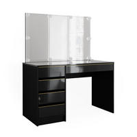 SCHMINKTISCH Sherry Schwarz/Gold 120 cm mit LED Beleuchtung - Goldfarben/Schwarz, Holzwerkstoff (120/75/55cm) - Vicco