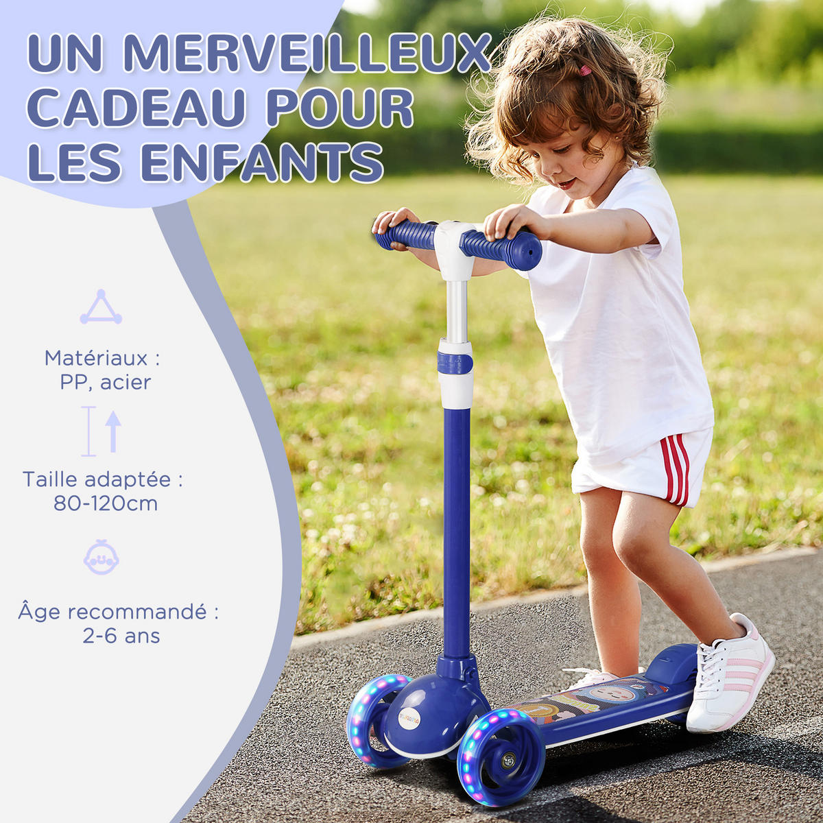 KINDERSCOOTER DE-16957 3 Räder mit LED-Leuchten Blau - Blau, Kunststoff (52/29/76cm) - ComfortXL