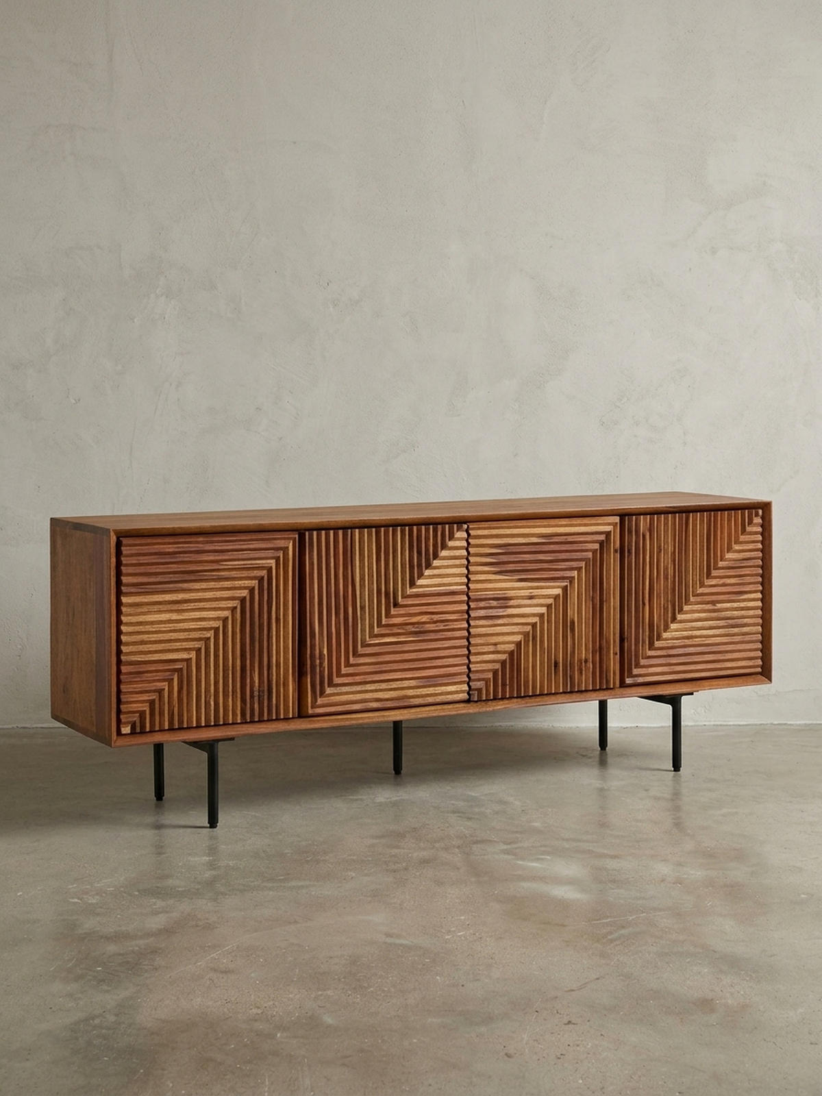 LOWBOARD Massivholz Modern Stil 140x54x33 cm mit vier Türen - Schwarz/Braun, Holz/Metall (140/54/33cm) - KADIMA DESIGN