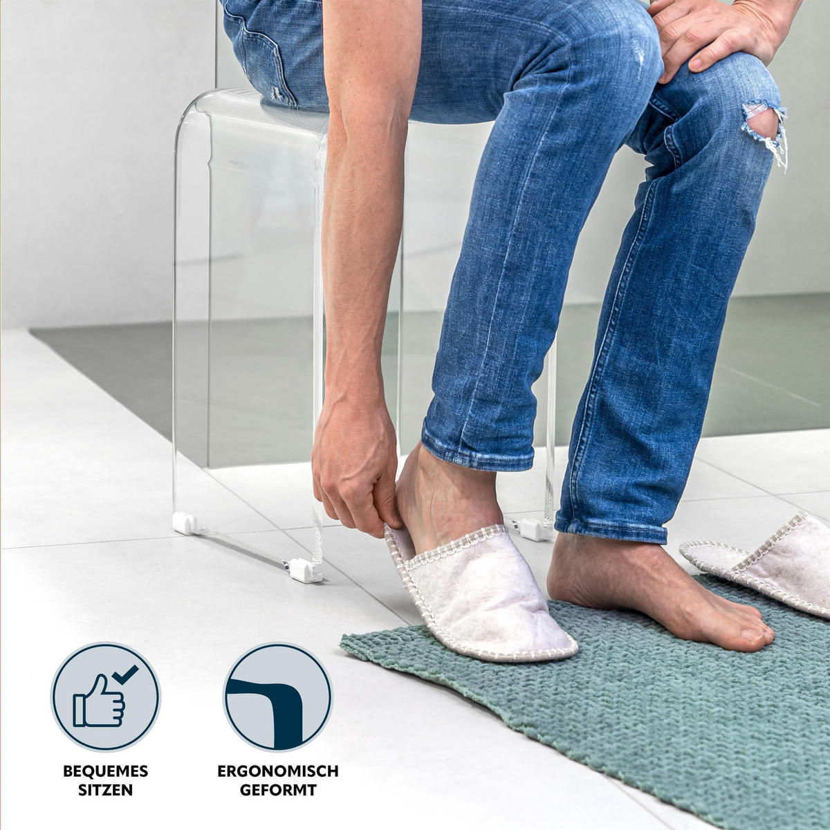 DUSCHHOCKER, transparent, Kunststoff - Transparent, Kunststoff (32/48.5/27cm) - bremermann