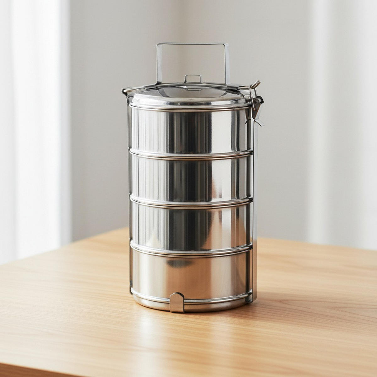 LUNCHBOX 4-stöckige aus Stahl 4 x 1 l - Silberfarben, Metall (16/31/16cm) - Orion 