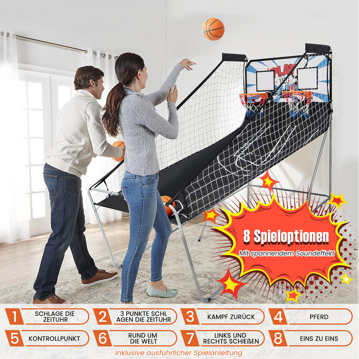 ARCADE-BASKETBALLSPIEL Schwarz - Schwarz, Metall (108/207cm) - COSTWAY