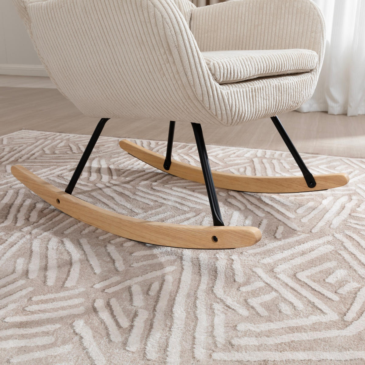 SCHAUKELSTUHL 74/94/96 cm Weiß mit Massivholzrahmen für Wohnzimmer Schlafzimmer Balkon - Weiß, Textil (94/96/74cm) - OKWISH