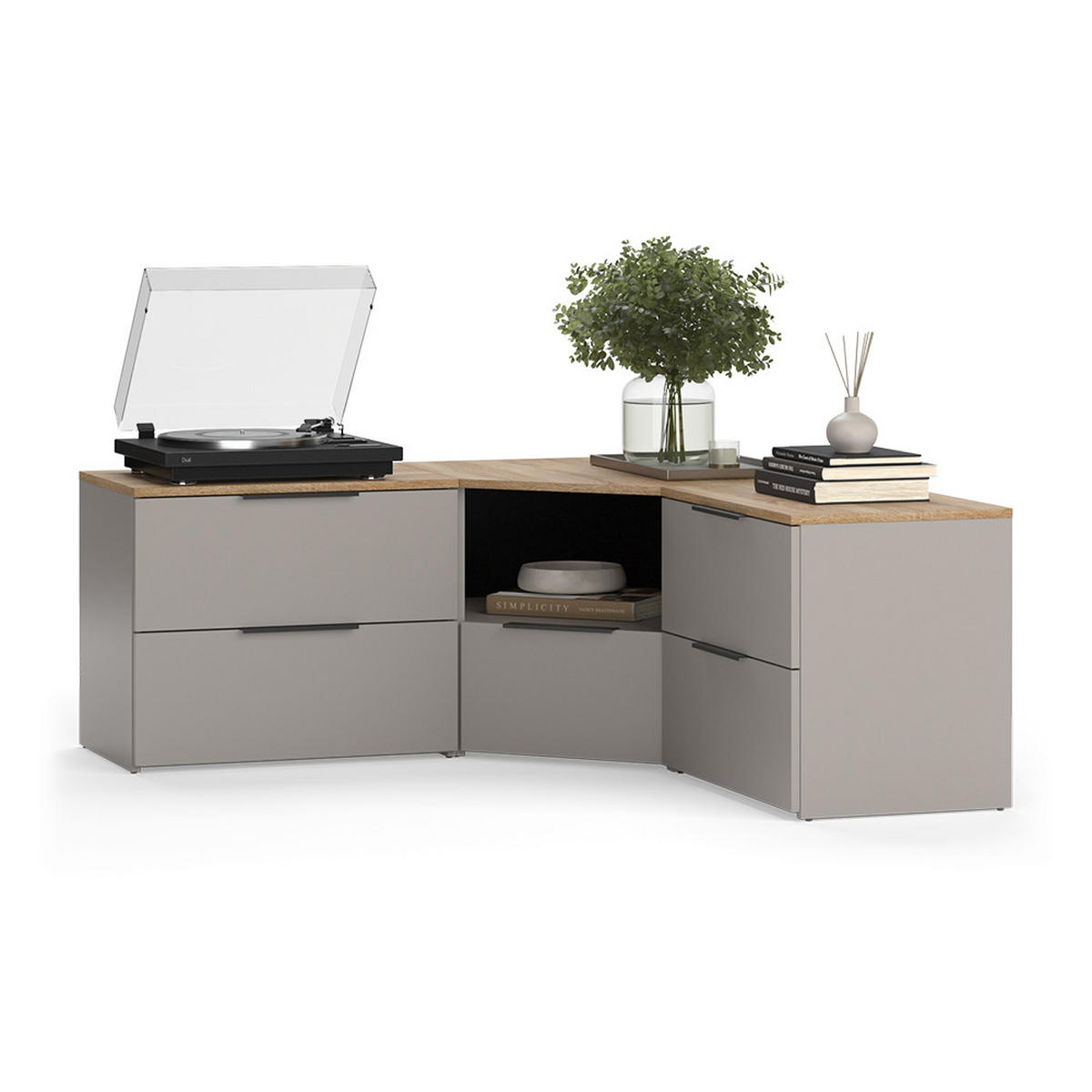 WOHNWAND Wido Greige 3 Teile - Greige/Sonoma Eiche, Holzwerkstoff (68/50/68cm) - Vicco