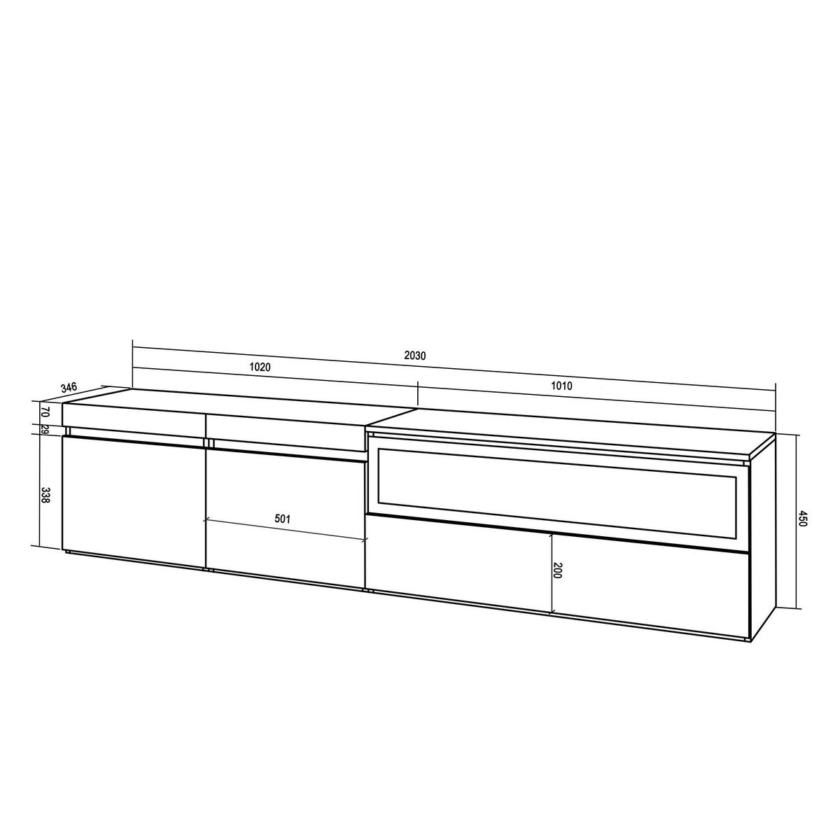 LOWBOARD Elektrokamin, Hängend, eiche, schwarz, 200/35/45cm - Naturfarben, Holzwerkstoff (200/45/35cm) - Skraut Home