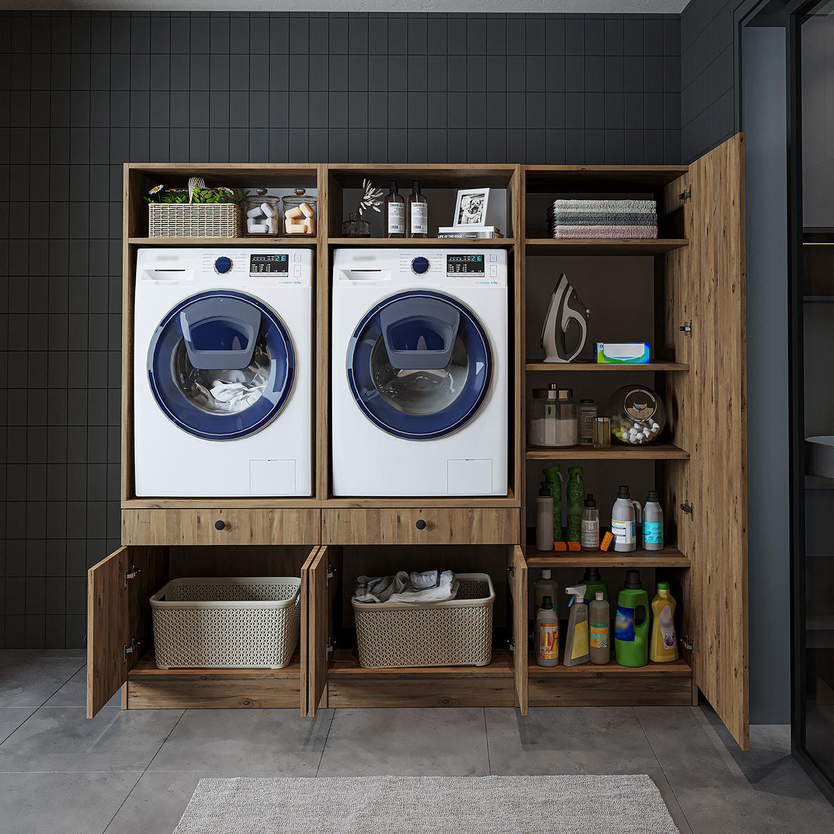 WASCHMASCHINENSCHRANK Serie 1 194cm Breit, 184cm Hoch - Eichefarben, Holzwerkstoff (194/184/67cm)