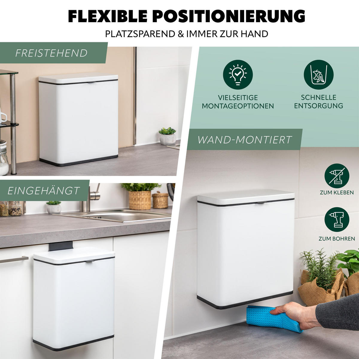 BIOMÜLLEIMER 6L, weiß - Weiß, Metall (26/29.5/14cm) - eluno