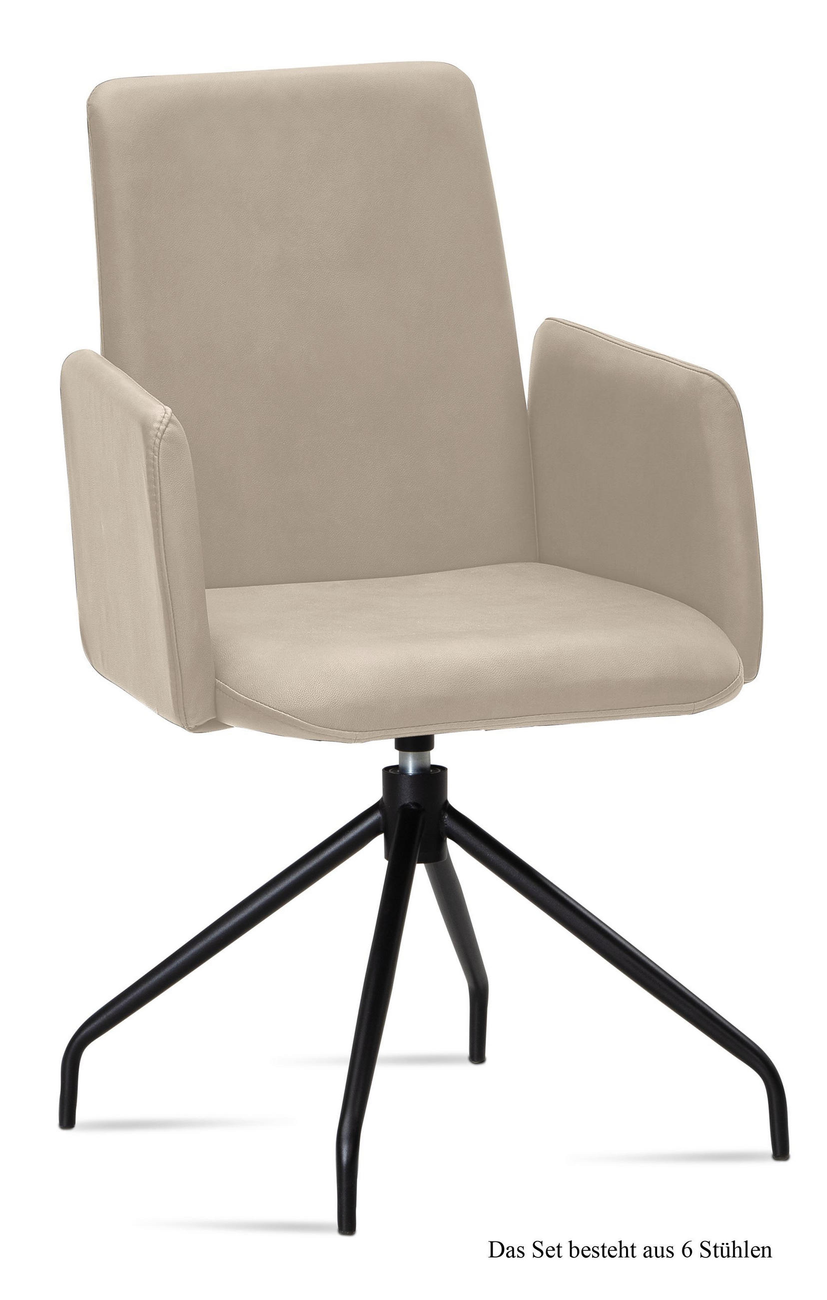 ARMLEHNSTUHL drehbar (6er-Set) Djanna 52x92x60 Schwarz/Natur - Schwarz/Naturfarben, Kunststoff (60/92/52cm) - 58aufmkessel