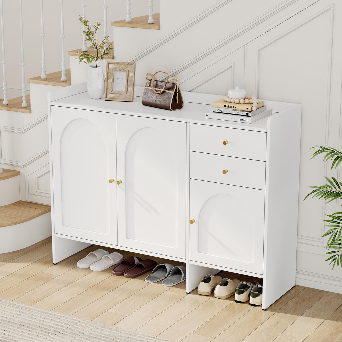 SCHUHSCHRANK 120/35/90 cm in Weiß mit 3 Türen und 2 Schubladen - Weiß, Holzwerkstoff (120/90/35cm) - BEAOK