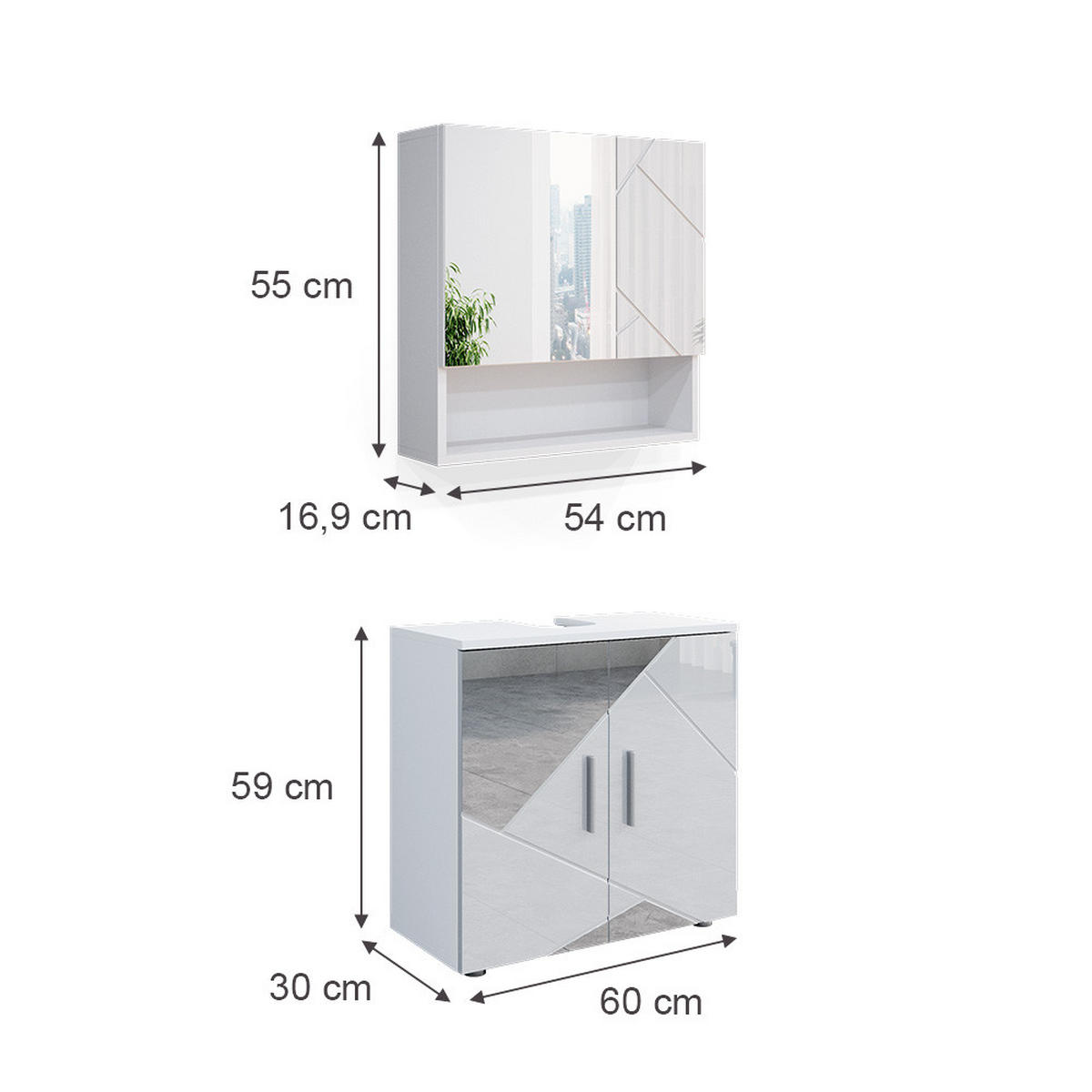 BADMÖBEL-SET Irma Weiß 2 Teile, Unterschrank 60 cm - Weiß Hochglanz/Weiß, Holzwerkstoff (80/58.6/41cm) - Vicco