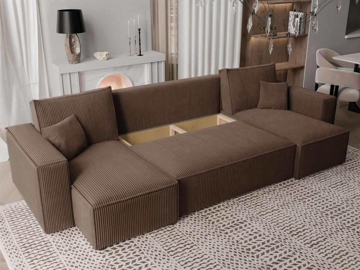 WOHNLANDSCHAFT Adara Schlaffunktion - Braun, Holzwerkstoff/Textil (312/83/145cm) - Fun Möbel