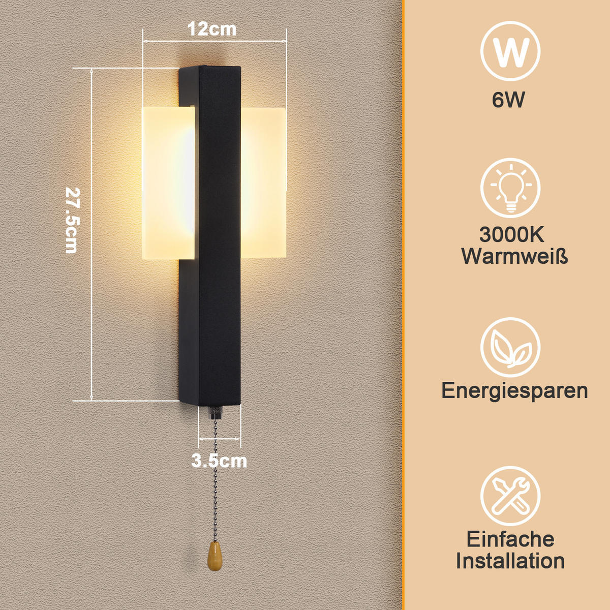 LED-WANDLEUCHTE Glistening 27.5/12/4.5 cm - Schwarz, Metall (12/4.5/27.5cm) - ZMH