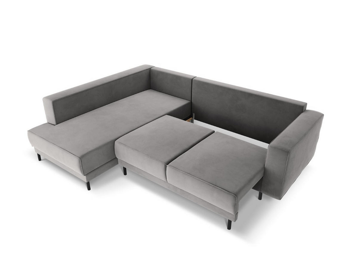 AUSKLAPPBARES-ECKSOFA links Caro aus Samt hellgrau 5 Sitzplätze - Hellgrau, Textil (187/247cm) - Micadoni