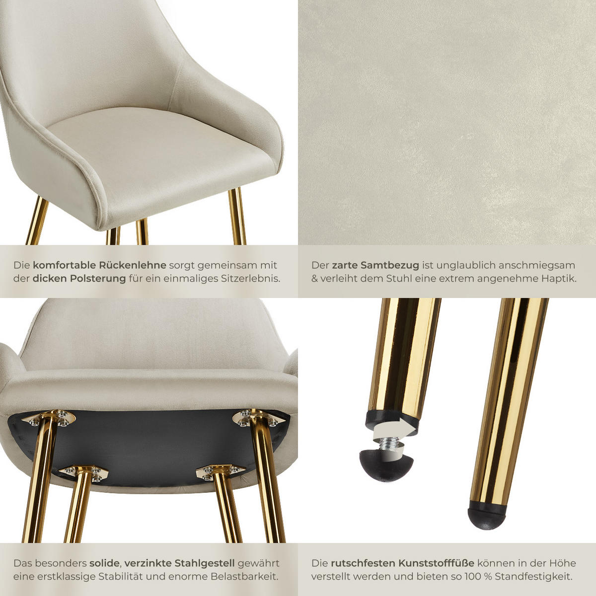 BARSTUHL Avane,48,5 x 57 x 108 cm, Belastbarkeit 120 kg,creme/gold - Goldfarben/Creme, Kunststoff (48.5/108/57cm) - tectake