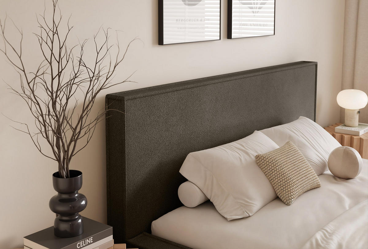 POLSTERBETT MENDOCINO LIGHT 140x200 cm, Dunkelbraun - Dunkelbraun, Textil - Fedve