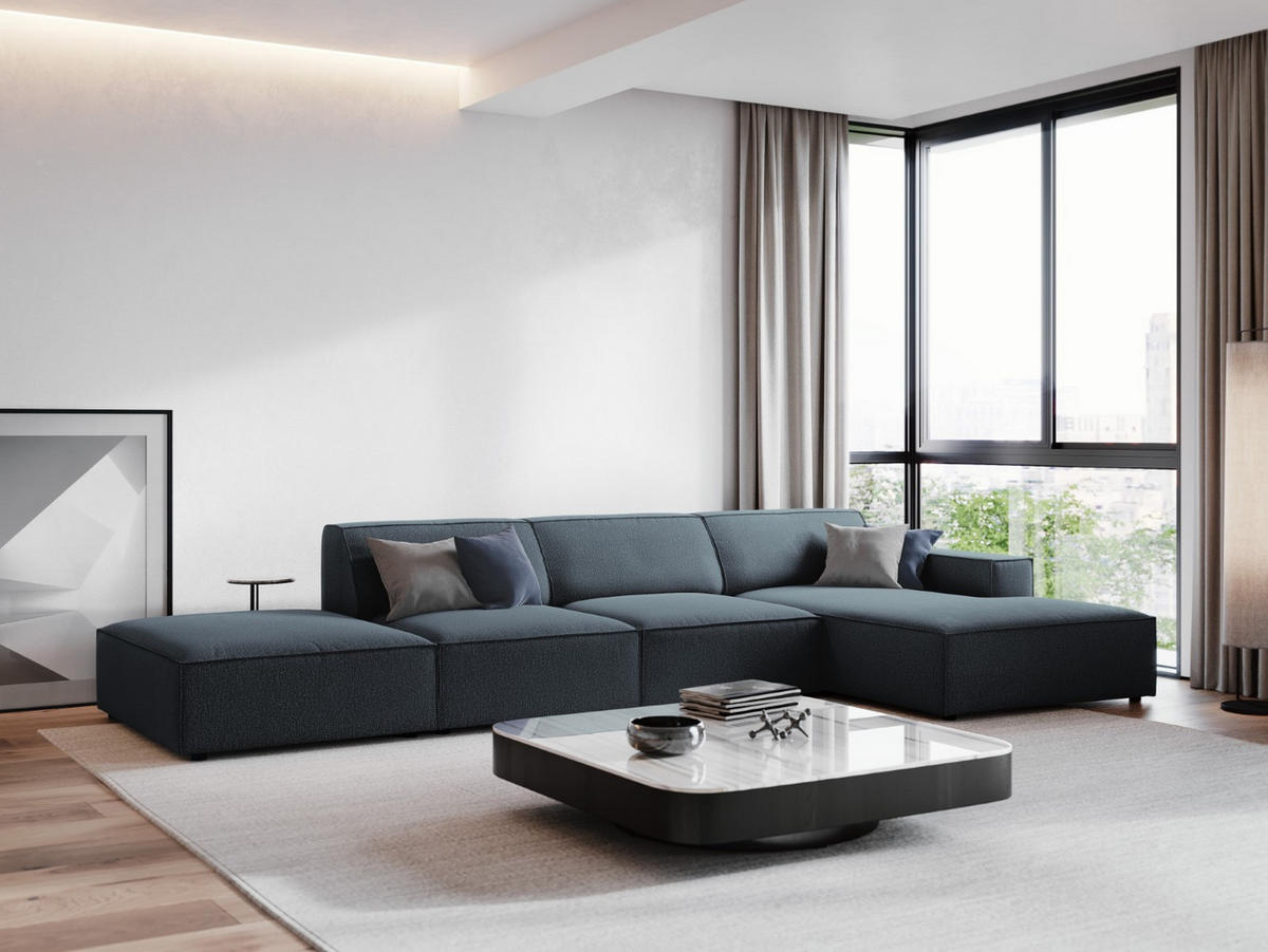 ECKSOFA rechts Jodie aus strukturiertem Stoff blau 5 Sitzplätze - Blau, Textil (166/341cm) - Micadoni