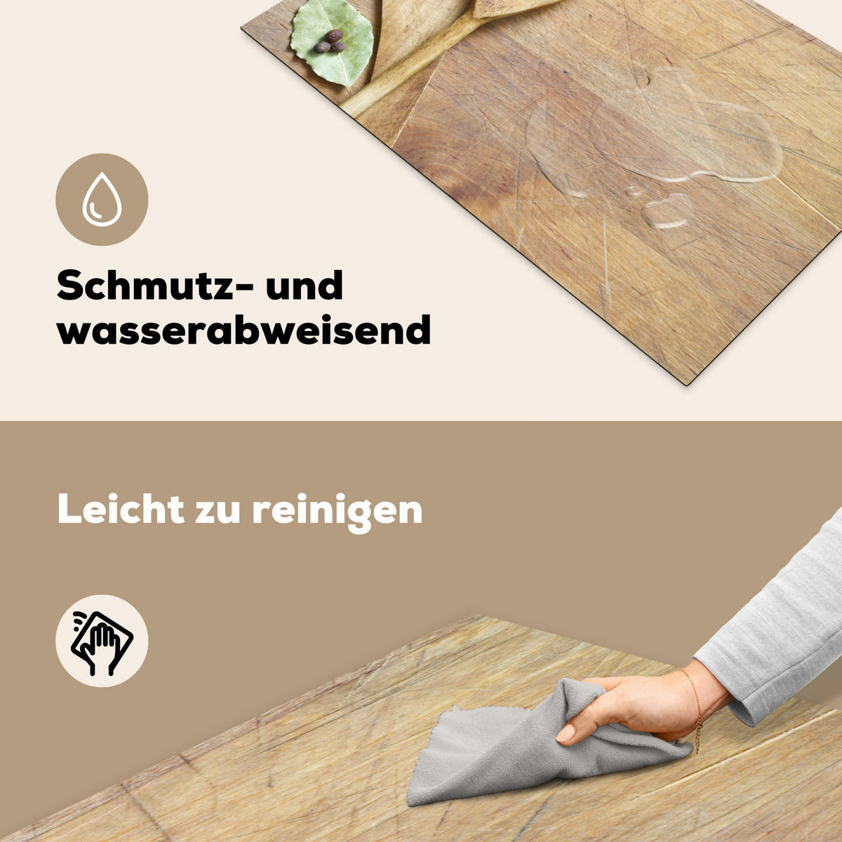 HERDABDECKPLATTE Holz - Löffel - Braun - Smiley 83x51 cm - Hellbraun, Kunststoff (83/0.2/51.5cm) - MuchoWow