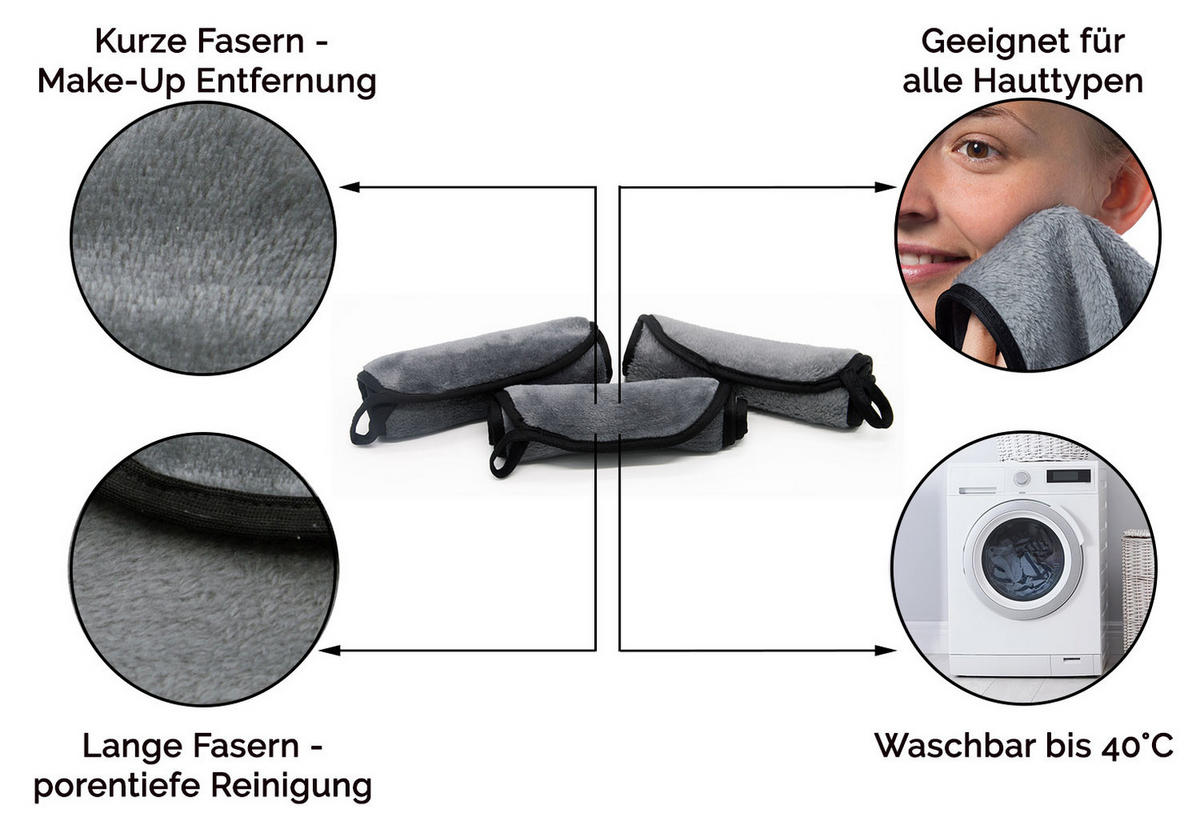 ABSCHMINKTÜCHER, 3er-Set, 40x18 cm, 80% Polyester, 20% Polyamid, Grau - Anthrazit, Textil (18/40cm) - Zollner24