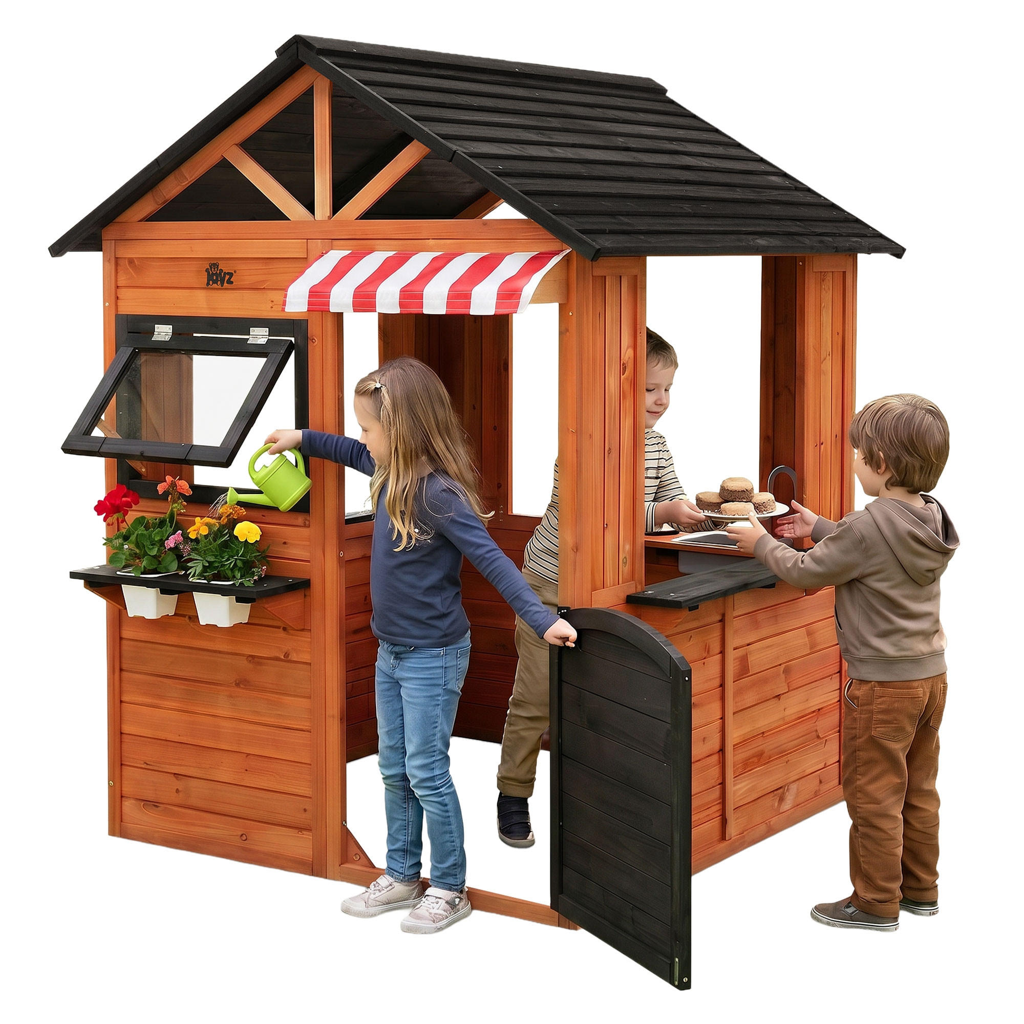 KINDERSPIELHAUS aus Tannenholz massiv 134 x 134 x 156,5 cm Braun - Braun, Holz (134/156.5/134cm) - Joyz
