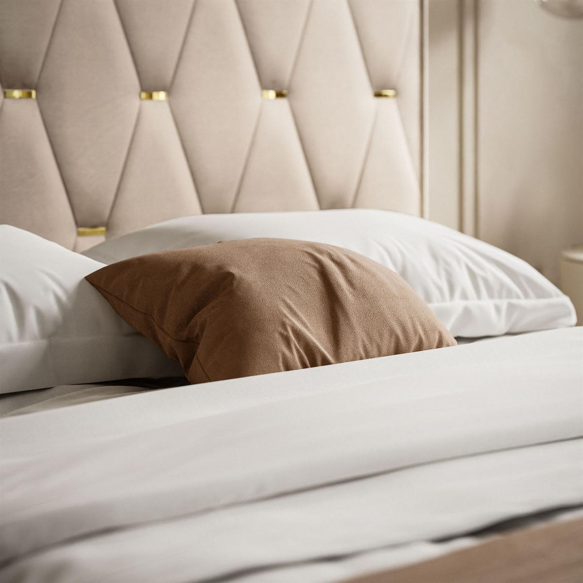 POLSTERBETT IZOLDA mit hohem Kopfteil 160x200 cm Royal Velvet 170 - Beige, Textil - Lookway