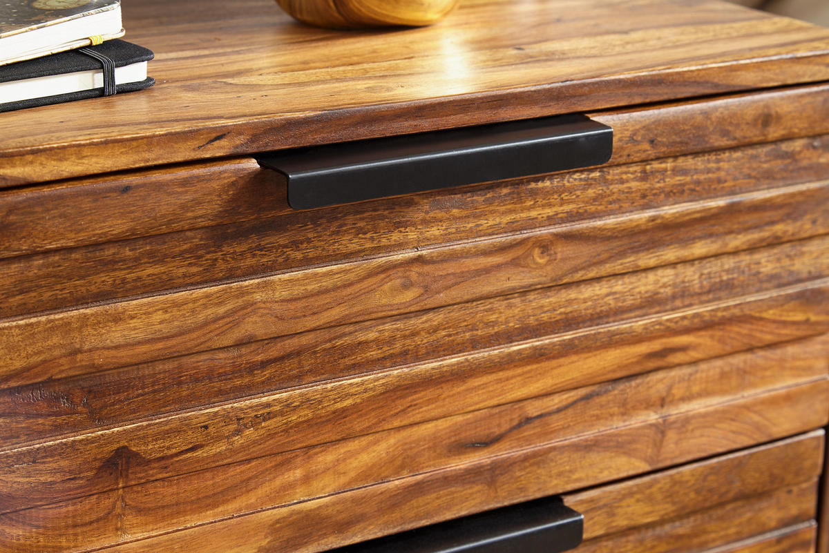 NACHTTISCH – Massivholz/Metall, große Schubladen, Industrial-Stil - Schwarz/Braun, Holz/Metall (60/60/40cm) - KADIMA DESIGN