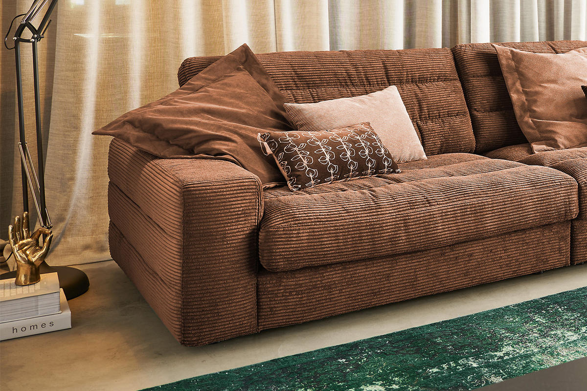 ECKSOFA XL LANA Braun Cord - Dunkelbraun/Schwarz, Textil (416/205cm) - KAWOLA