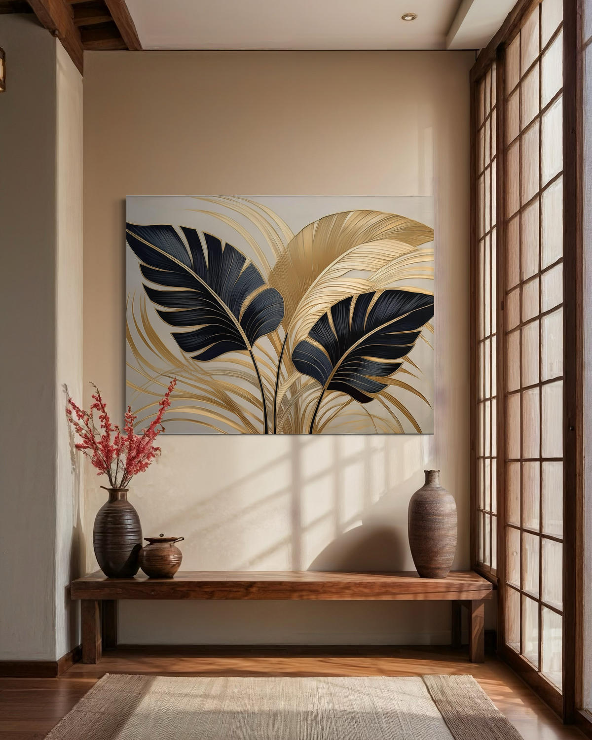 WANDBILD blätter pflanzen boho - Beige, Textil (60/40cm) - Feeby