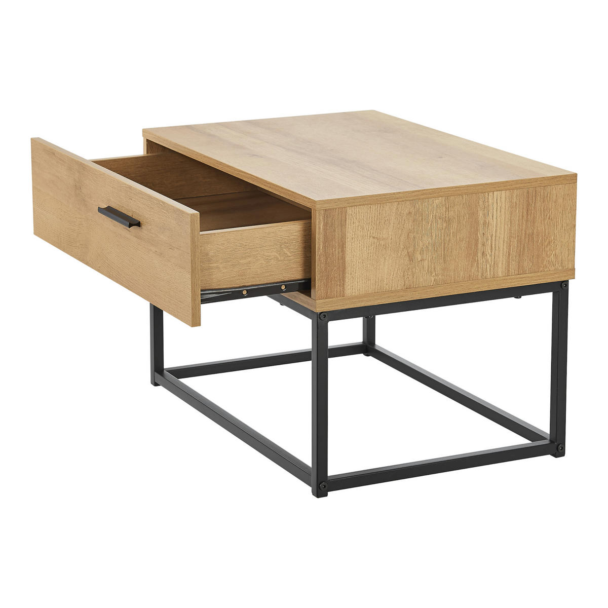 NACHTTISCH Lavangen - Eichefarben/Schwarz, Holzwerkstoff/Metall (55/39/40cm) - [en.casa]