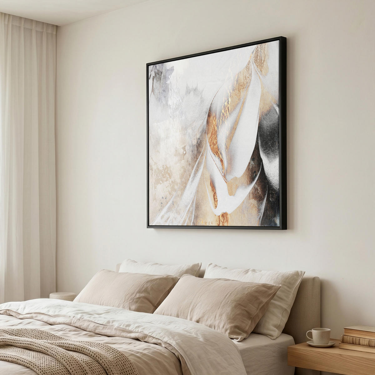 LEINWAND Bilder mit Rahmen - Luxus - Abstrakt - Gold - Weiß - 90x90 - Goldfarben, Textil (90/90cm) - MuchoWow