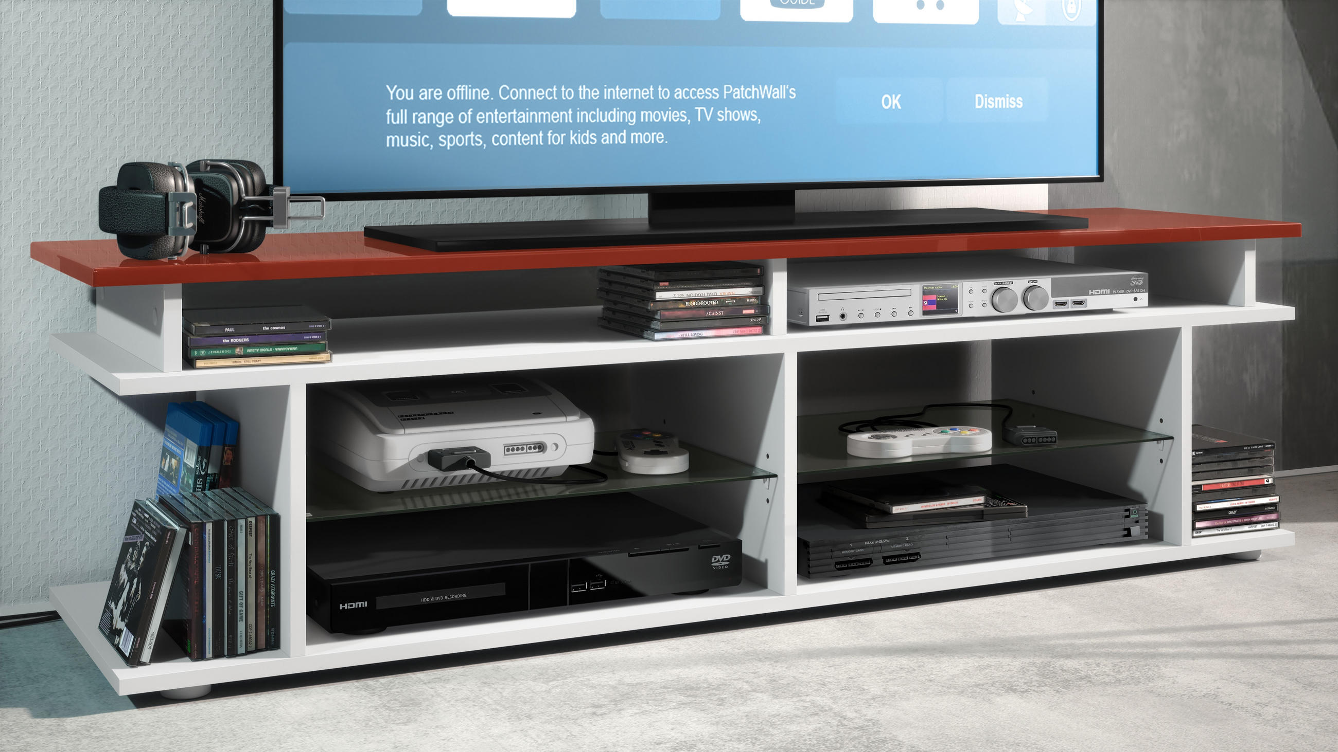 LOWBOARD Movie Platte des TV-Aufsatzes in Bordeaux Hochglanz - Bordeaux, Holzwerkstoff (138.5/39/37.5cm) - Vladon