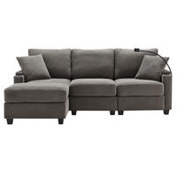 SOFA in L-Form mit Hocker USB-Ablage 213,5 x 139 cm Cord Dunkelgrau - Dunkelgrau, Textil (213.5/139cm) - IVMEU
