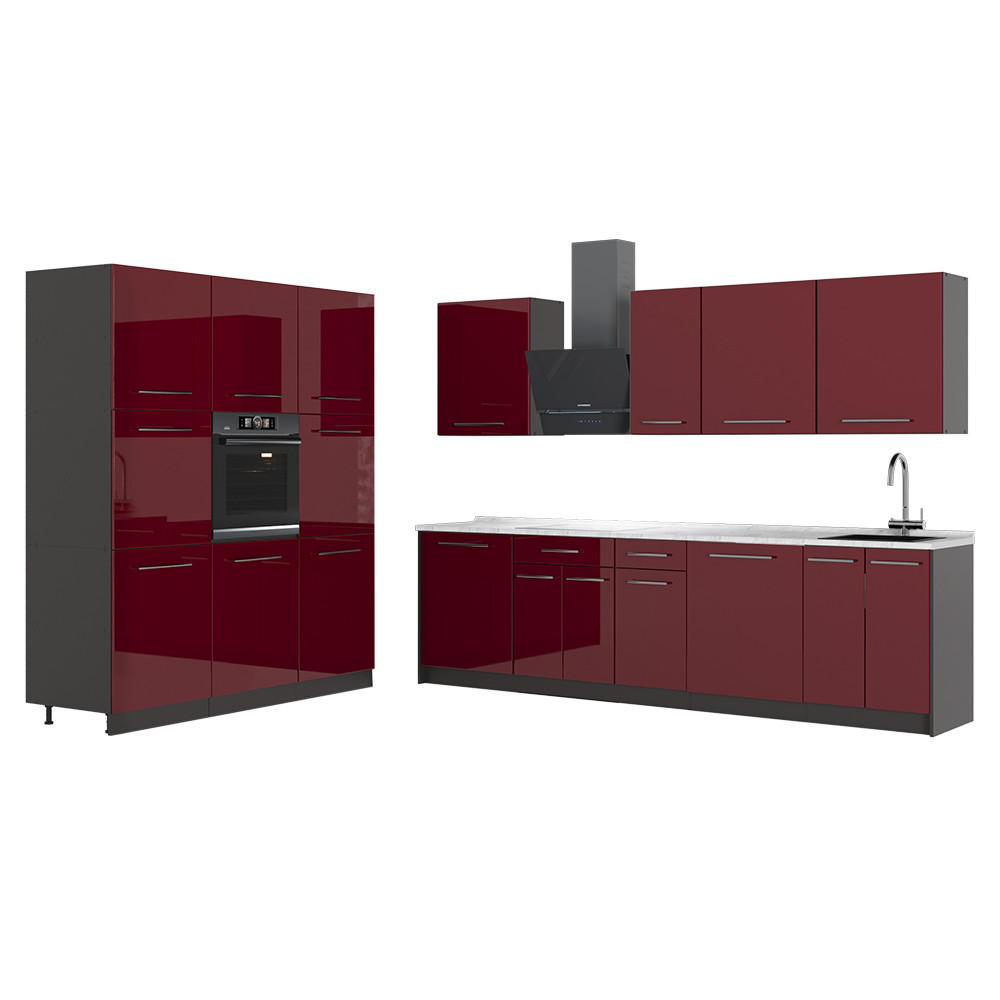 KÜCHENZEILE Fame-Line, Bordeaux Hochglanz/Anthrazit, 460 cm, AP Marmor - Bordeaux/Anthrazit, Holzwerkstoff (460/206.8/60cm) - Vicco