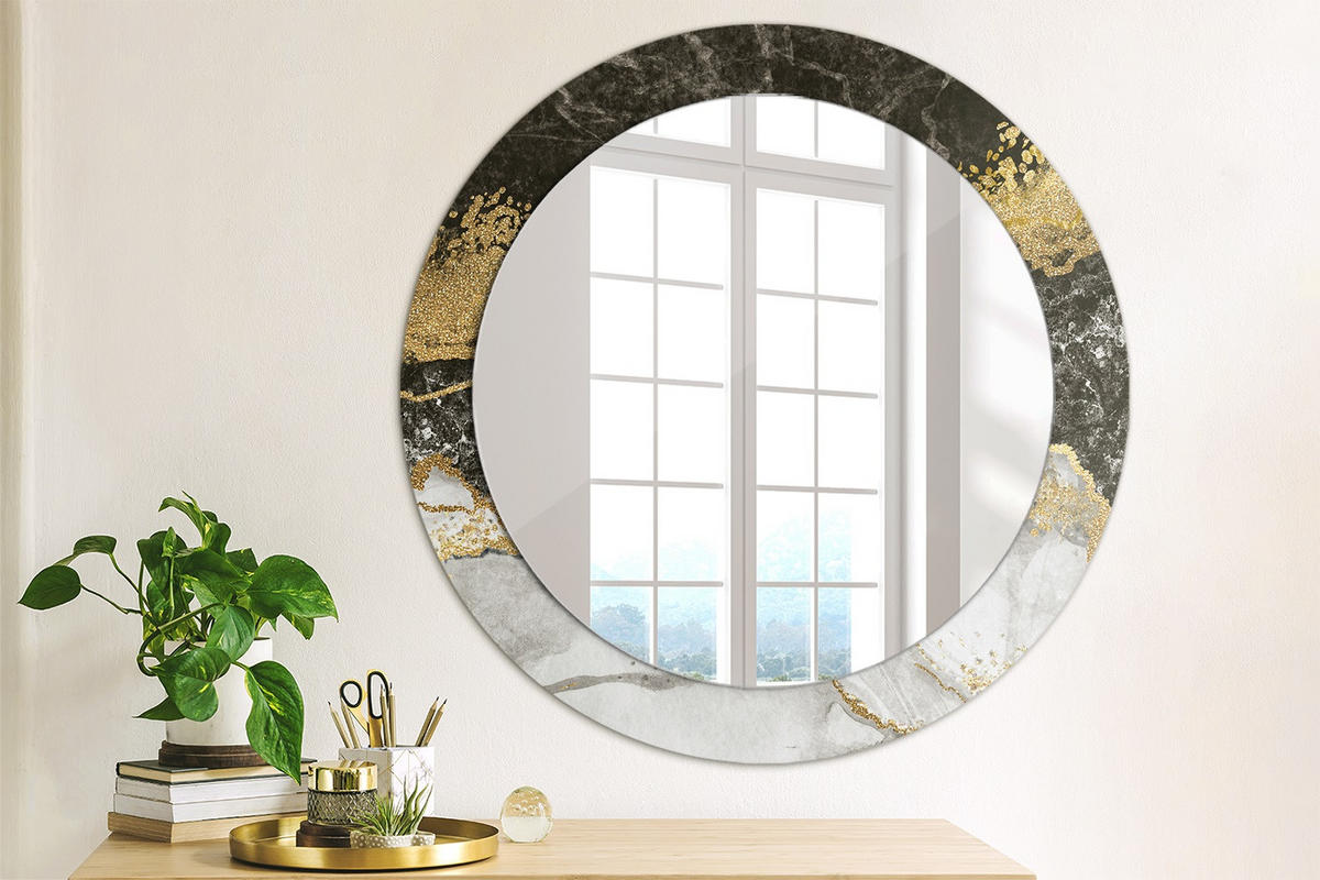 SPIEGEL Ø70 cm Rund mit Aufdruck - Goldfarben, Glas (70/70/0.4cm) - TULUP