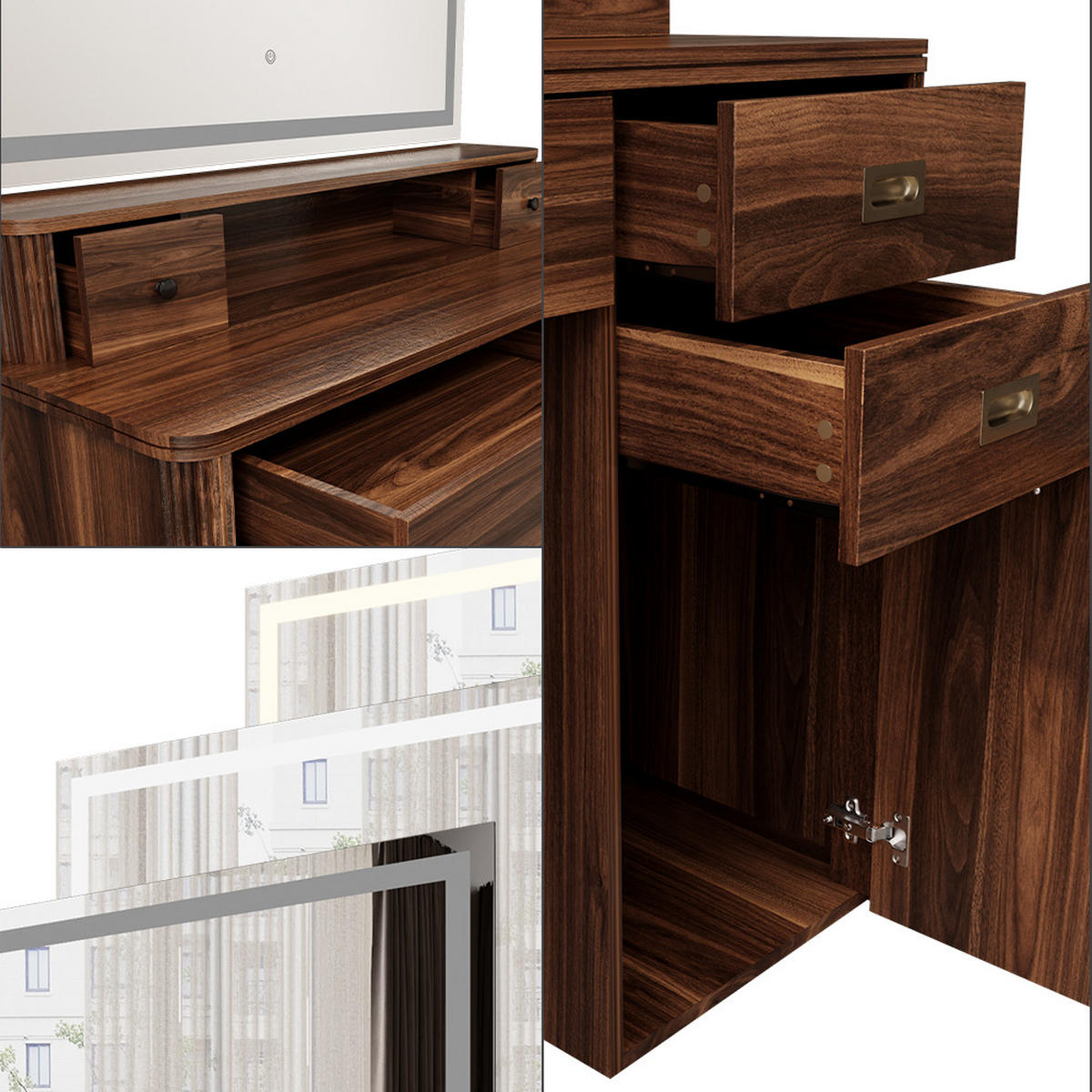 SCHMINKTISCH Neria Eiche rustikal 120 cm mit LED-Spiegel - Wildeiche, Holzwerkstoff (120/93.5/50cm) - Vicco