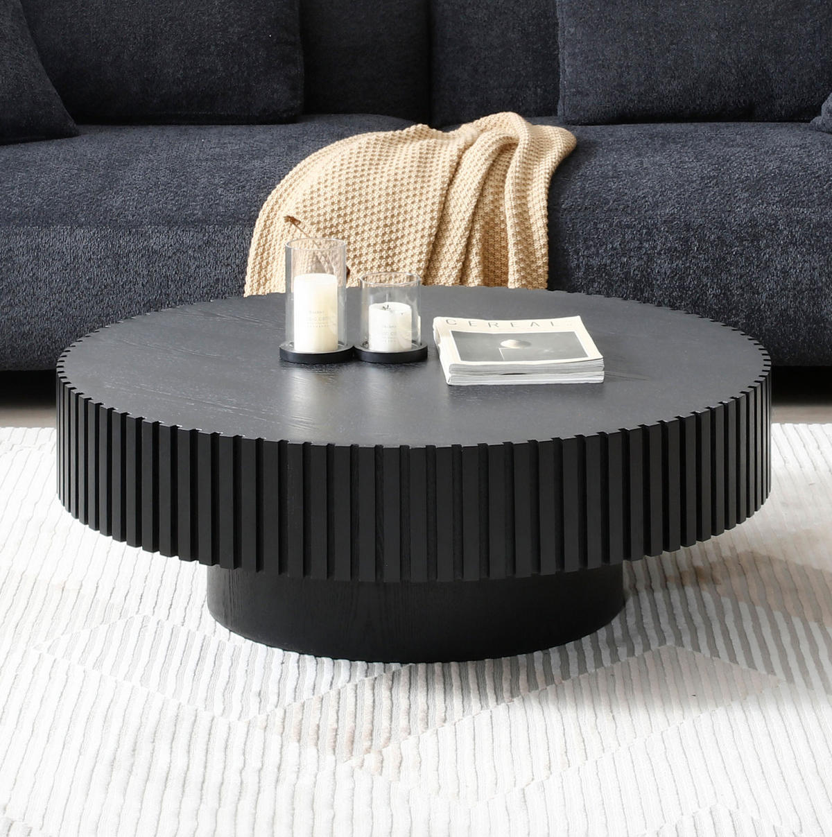 COUCHTISCH 80/80/35 cm schwarz aus MDF mit umlaufender Rille - Schwarz, Holzwerkstoff (80/80/35cm) - OKWISH