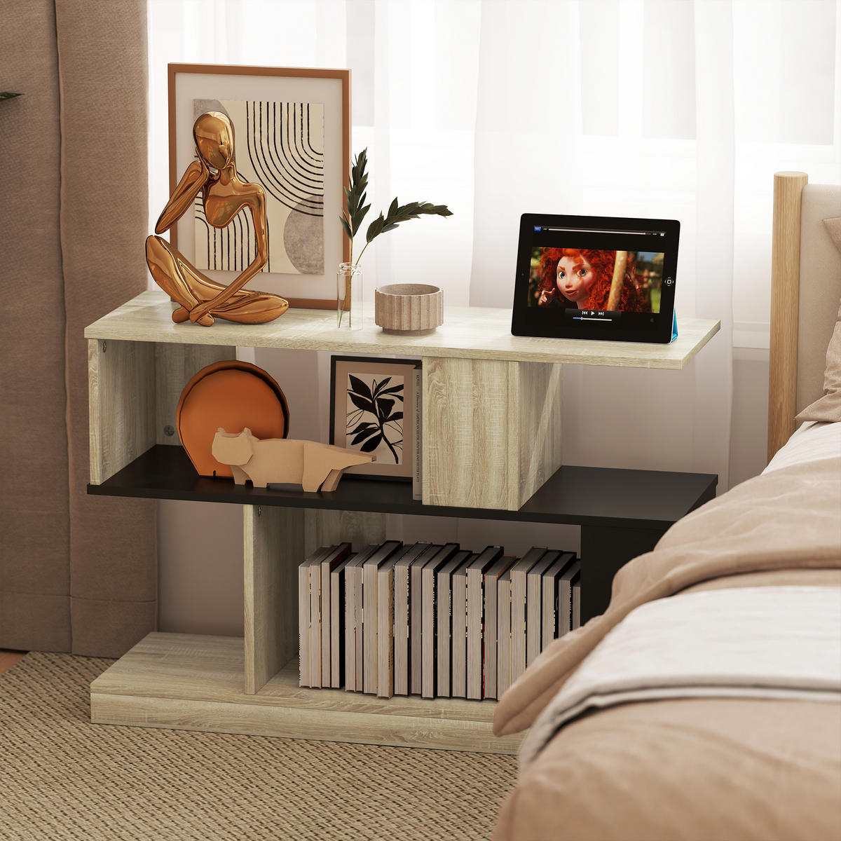 BEISTELLTISCH DE-15786 S-Form mit 3 Ebenen Naturholz - Naturfarben, Holzwerkstoff (90/30/61cm) - ComfortXL