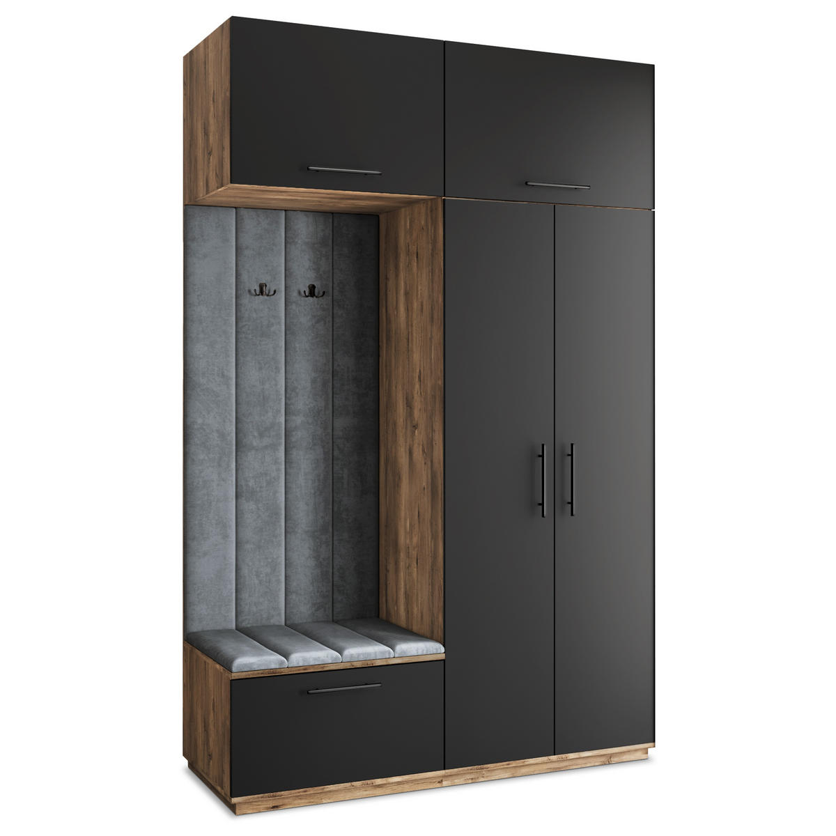 GARDEROBENSCHRANK REMA 150/240/60 cm Modern Garderobe-Set Eiche Lefkas - Eichefarben/Schwarz, Holzwerkstoff (150/240/60cm) - MASSENO