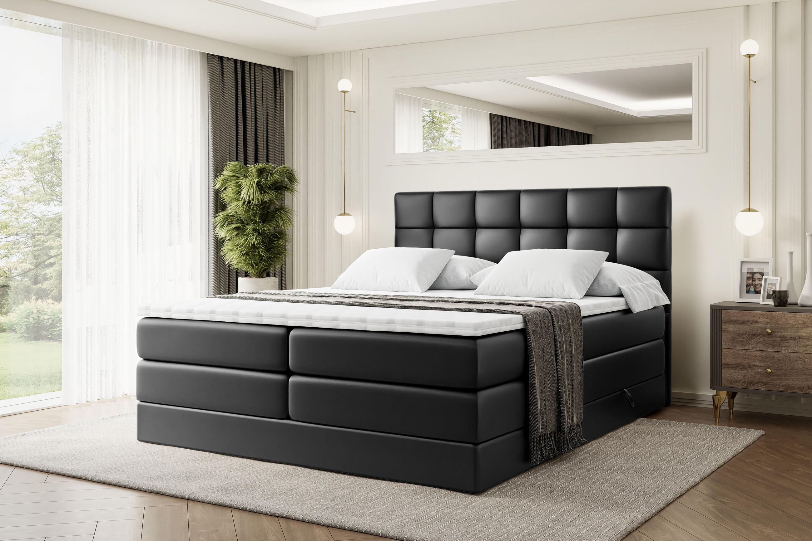 BOXSPRINGBETT BRUGO KING - 140 x 200 - H3/H4 - Schwarz Hochglanz - Schwarz Hochglanz, Holzwerkstoff (140/200cm) - ALTDECOR