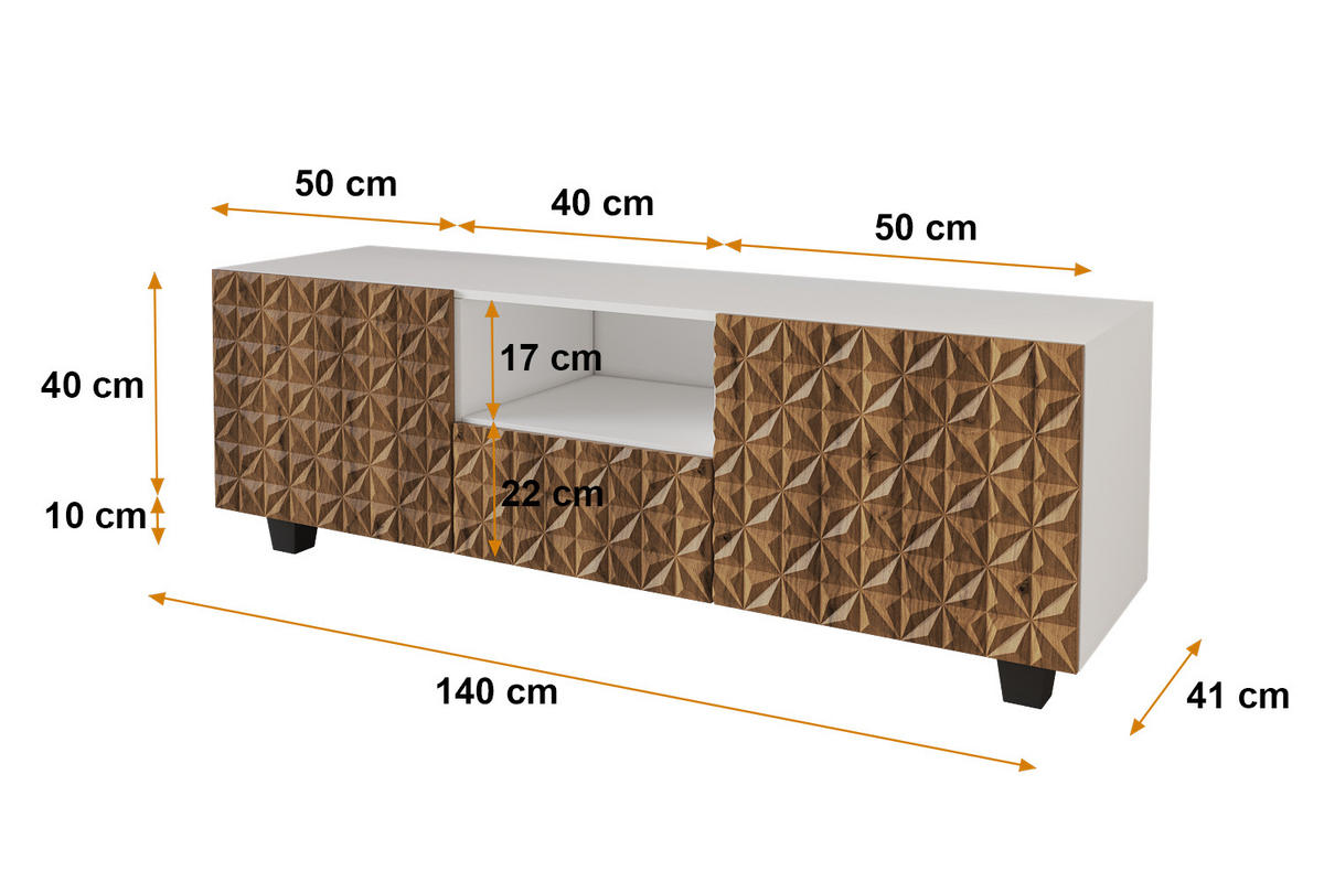 LOWBOARD VIRA-S 140x40x41 cm - Weiß / Katania - Eiche Wotan/Schwarz, Holzwerkstoff (140/50/41cm) - ALTDECOR