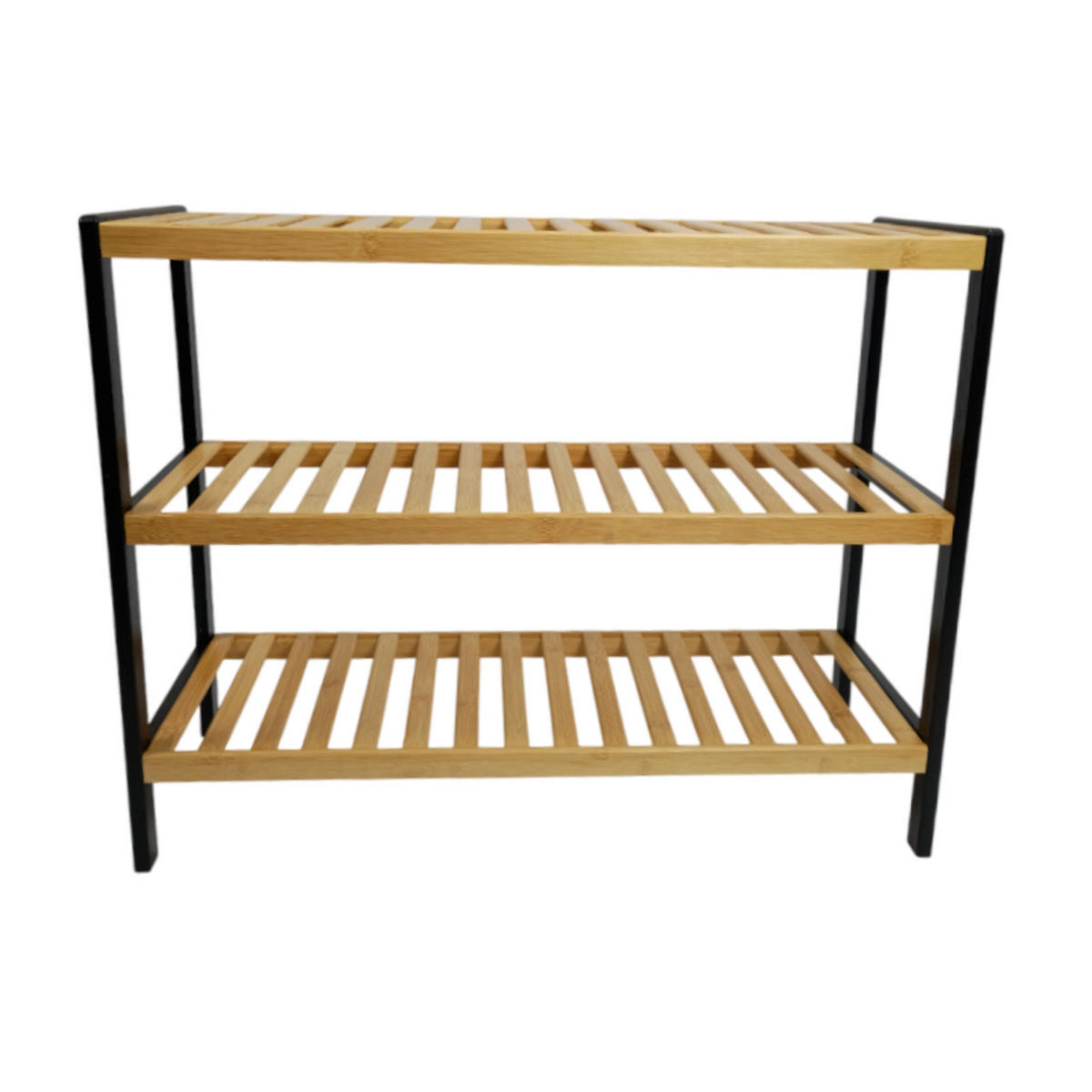 SCHUHREGAL Bambus Schwarz Naturfarben 3 Ablahen 70/26/55 cm - Hellbraun/Schwarz, Holz (70/55/26cm) - Begryf