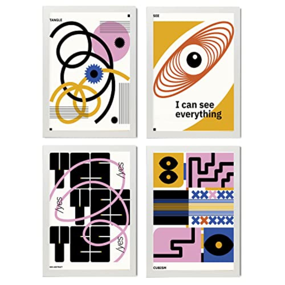 POSTER Set mit 4 abstrakten KubismusAkzeptanz Ästhetische A4 Weißer Rahmen - Weiß, Papier (29.7/3cm) - Nacnic