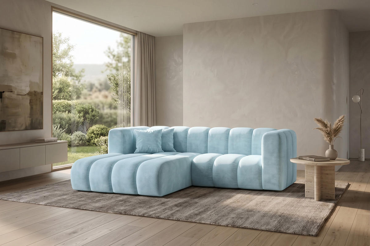 ECKSOFA Modulares In L-Form, Velvet-Stoff Riviera, Babyblau, Links, GRAND - Hellblau, Holz (227/179cm) - Kaiser Möbel