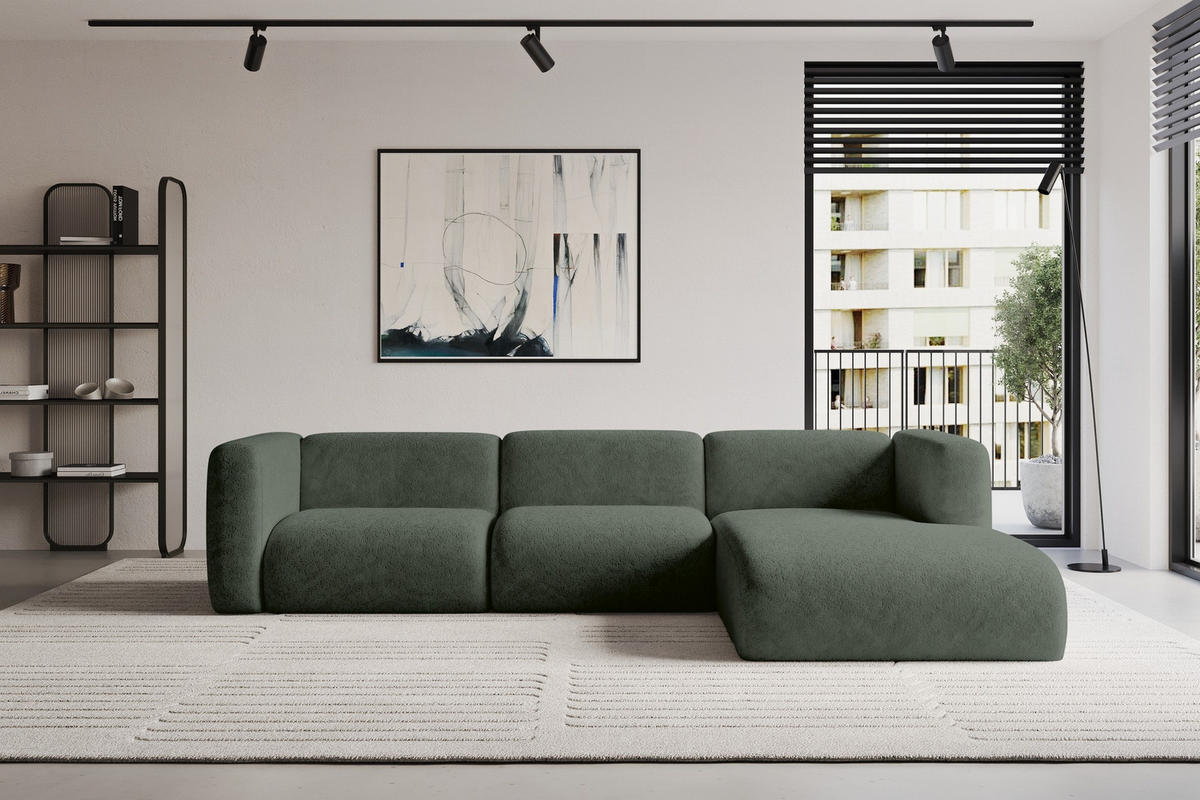 ECKSOFA Ottomane Rechts MIRA-L2 318x179x89 Grün Velours - Schwarz/Grün, Holzwerkstoff/Kunststoff (318/179cm) - ALTDECOR