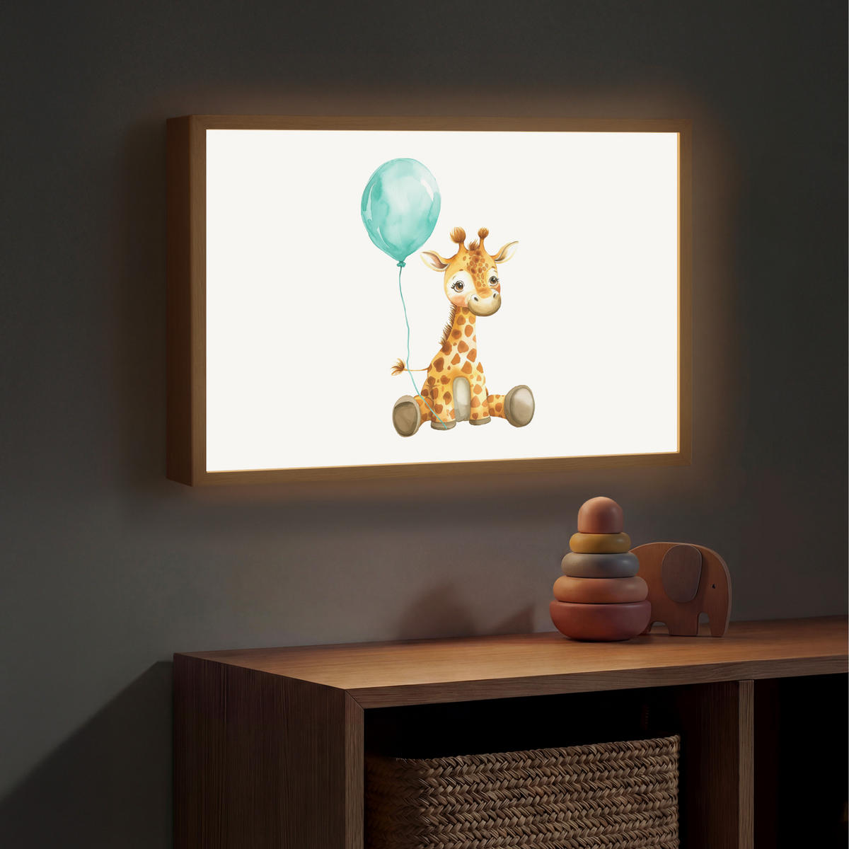 NACHTTISCHLAMPE MIT AKKU Giraffe - Baby - Tiere - Blauer Ballon 60x40 cm - Weiß, Holzwerkstoff (8/60/40cm) - OnlyWow