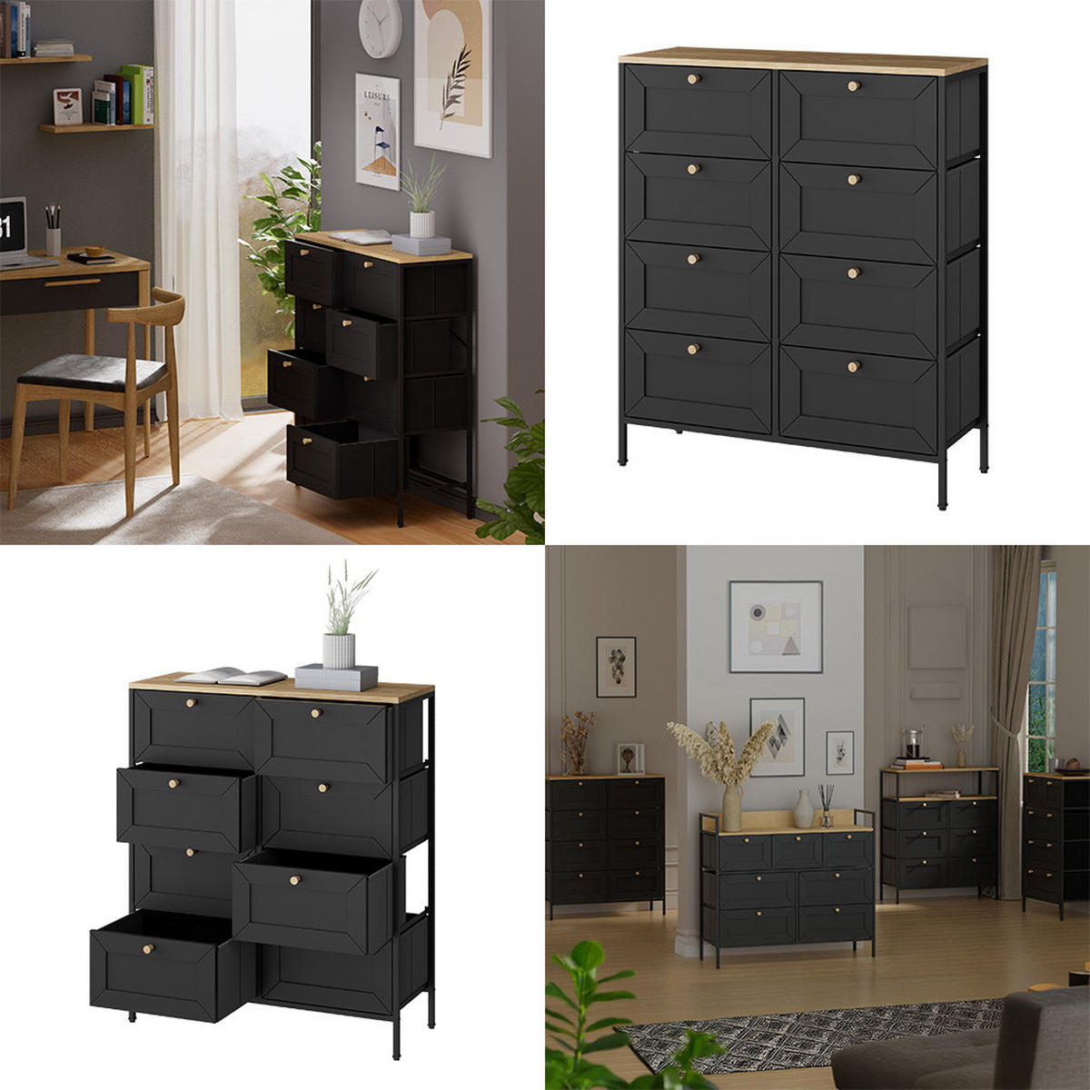 KOMMODE Belaro Schwarz 80 x 95 cm mit 8 Schubladen - Schwarz, Holzwerkstoff (80/95/30cm) - Vicco