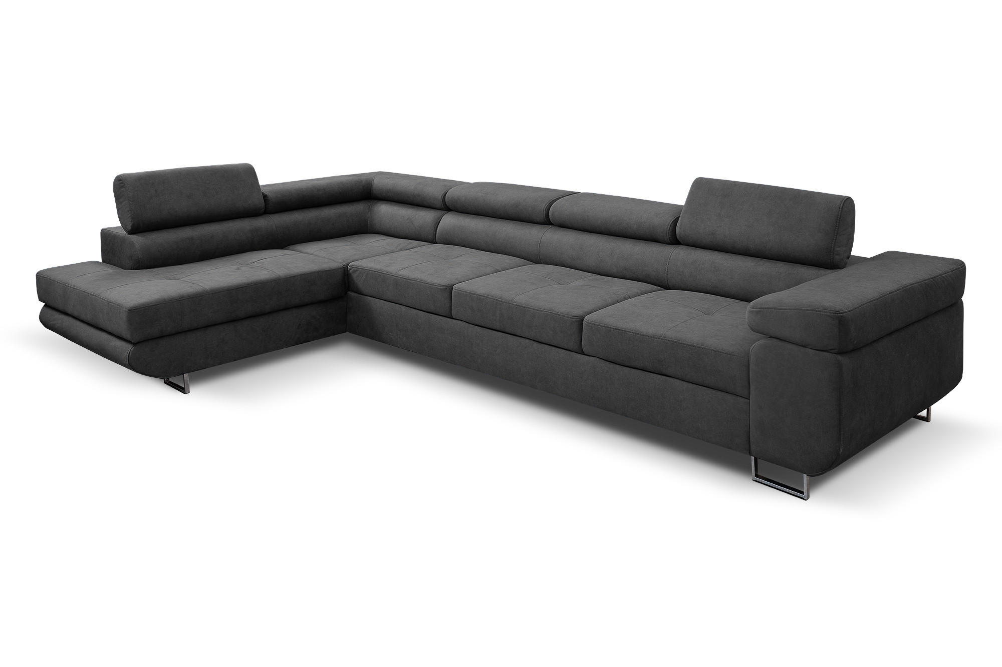 ECKSOFA Marlene IV L-Form mit verstellbaren Kopfstützen Schlaffunktion Bettkasten 347 cm links grau - Dunkelgrau, Kunststoff (347/202cm) - Margaret Hadas24