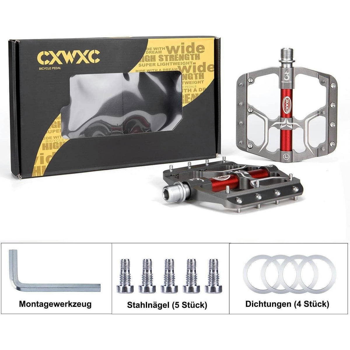 RENNRAD-/MOUNTAINBIKE-PEDALE Aluminiumlegierung 3 Lager Titanfarbe - Grau, Metall (10.5/1.5/10.5cm)