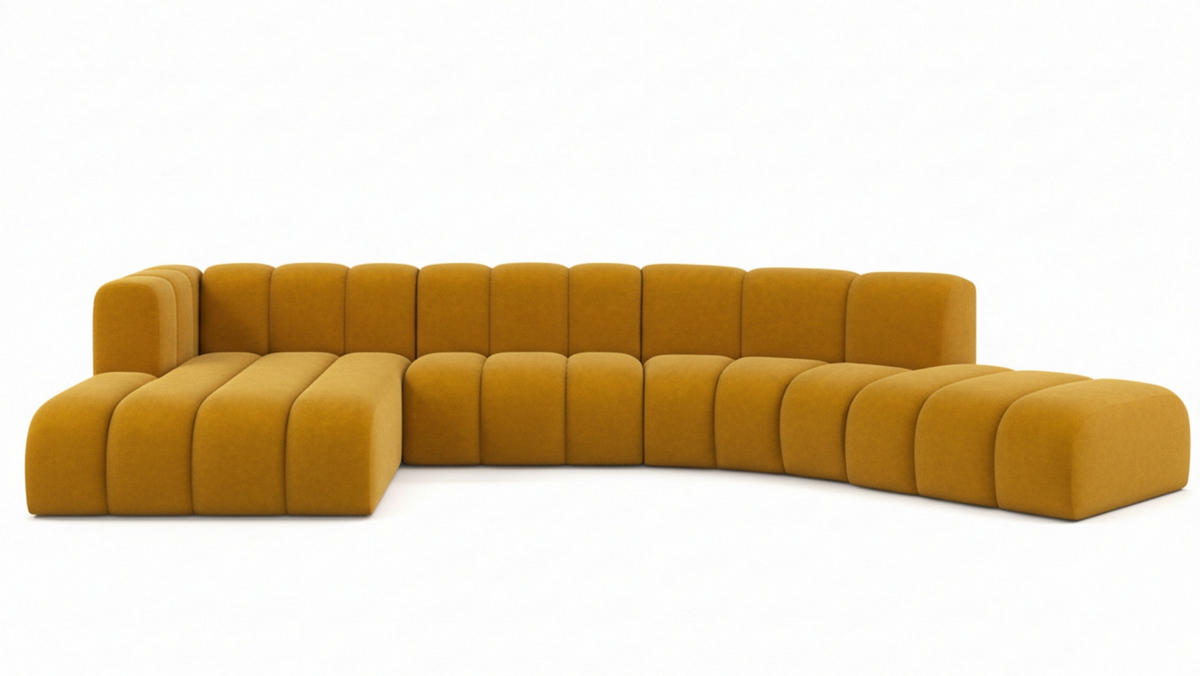 ECKSOFA L-Form GRAND Round, Stoff Salvador, Gelb, Links - Gelb, Holz (445/179cm) - Kaiser Möbel