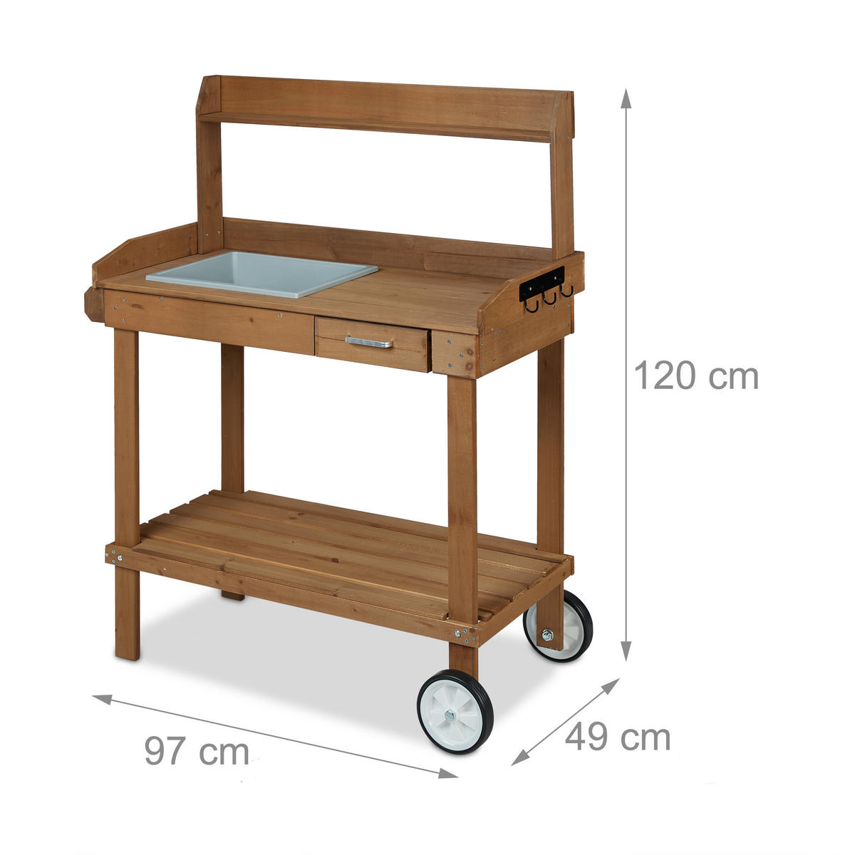 PFLANZTISCH - Braun, Holz/Kunststoff (49/97/120cm) - Relaxdays